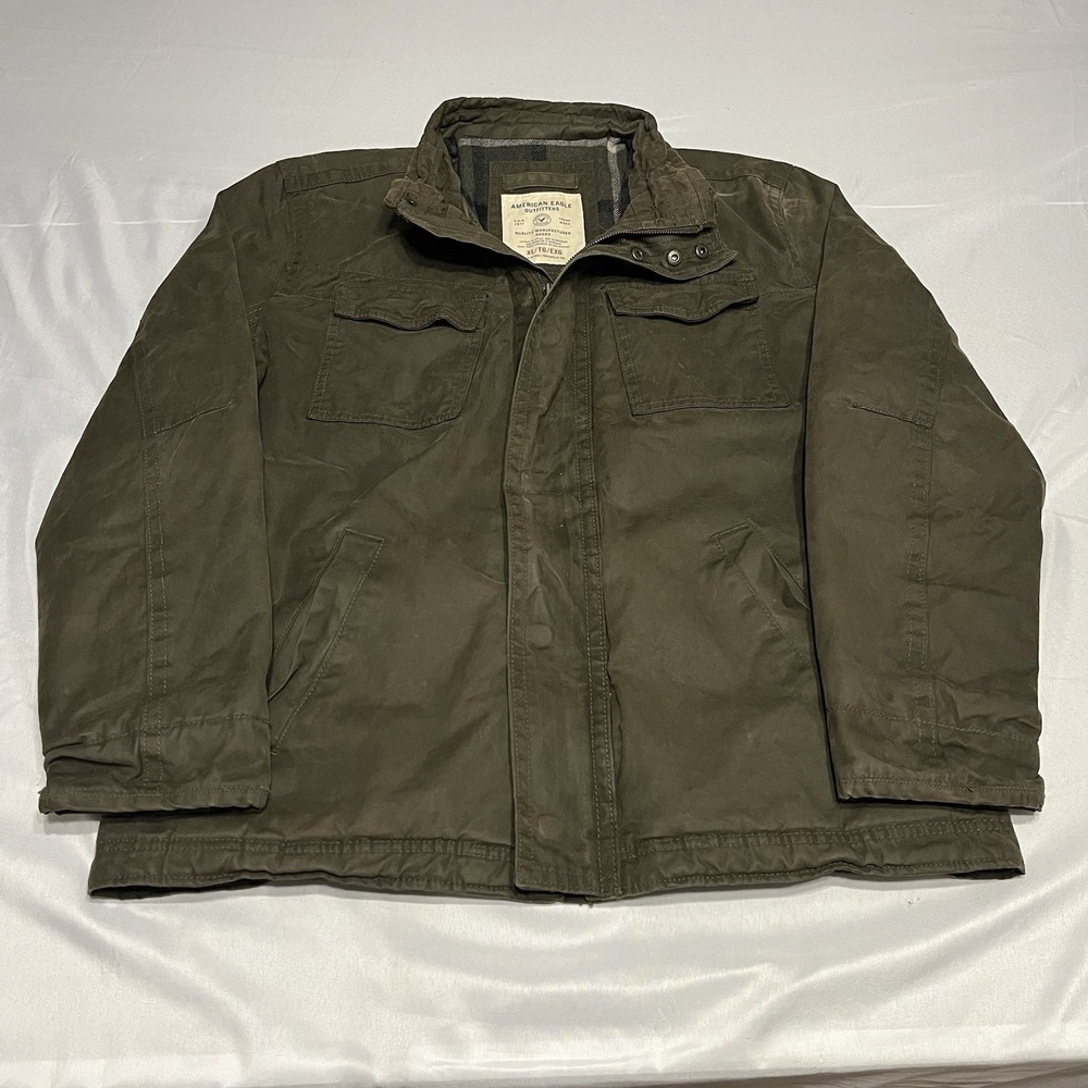 Vintage American Eagle Canvas Military Jacket Men's XL Olive Green Barn Chore